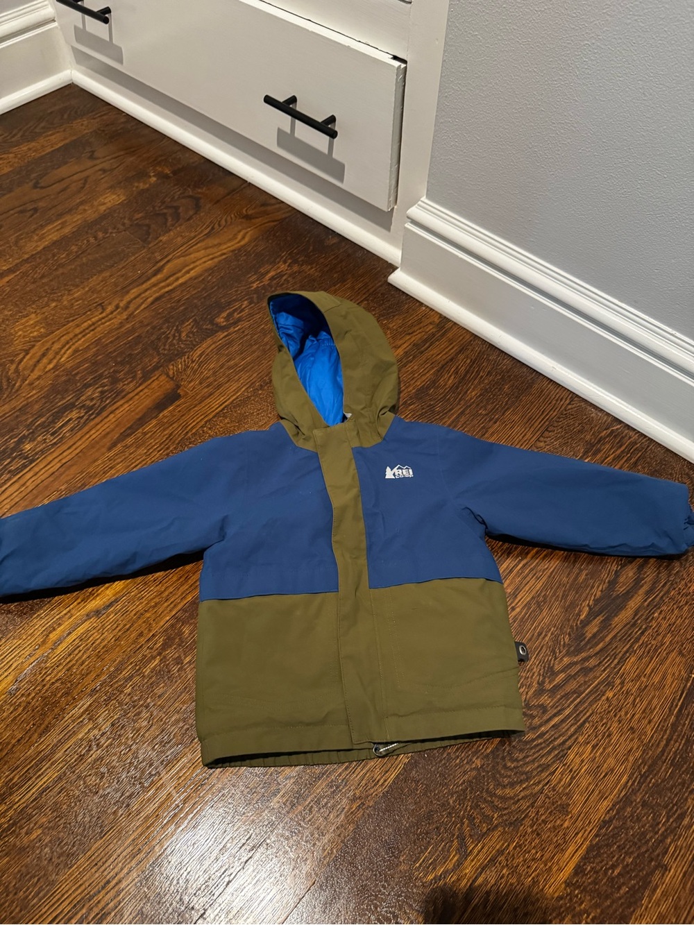 REI Kids Colorblock Hooded Insulated Waterproof Jacket - Blue & Olive